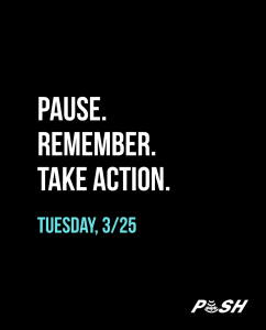 Graphic showing: "pause, remember, take action"