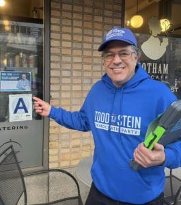 Stein in front of Gotham Cafe, UES