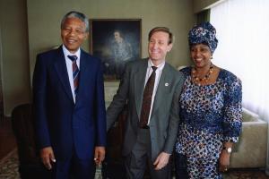 A photo of Gary Bedell with Nelson and Winnie Mandela