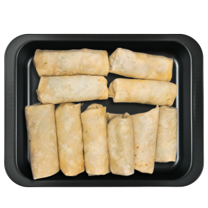 Wrapped burritos on a tray