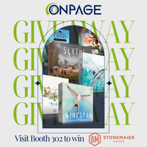 OnPage is giving away gift cards to Stonemaier Games to a few lucky booth visitors at MSPGeek conference.
