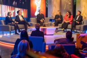 Features speakers (L-R) Jenny Buckland (ACTF), Peter Newman (Endemol Shine Aust), Michael McKay, Sabrina Duguet (All3Media), Claire Tonkin (CJZ) and David Mott (ITV)