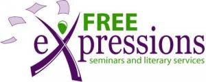 Image is Free Expressions' logo, which says "Free Expressions Seminars and Literary Services" and includes an abstract image of a person running with papers flying around them.