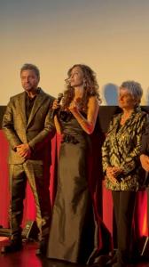 Sofia Milos wears Tess Mann Atelier at the 2025 Los Angeles Italia Film Festival at the Chinese Theatre. Photo used with permission: ©Sofia Milos