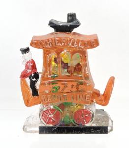 ‘Toonerville Trolly Depot Line’ glass candy container, 3 ½ inches tall. Estimate: $200-$300