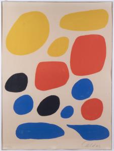 A lithograph by Alexander Calder on Arches paper, pencil signed and numbered 17/50. Printed by Mourlot, Paris and published by International Rescue Committee, New York.