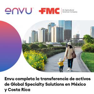 Graphic that shows Envu and FMC logos along with the press release headline in Spanish