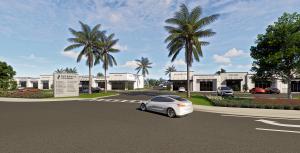 Row of boutique storefronts at The Bonita Foundry featuring clean lines, large glass windows and coastal-contemporary architectural elements.
