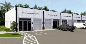 Rendering of flexible-use buildings at The Bonita Foundry with clean lines, modern facades and space designed for studios, showrooms or small businesses.