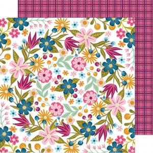 A colorful 12x12 inch double-sided paper with fun patterns and the words "HELLO FRIEND," perfect for crafts or scrapbooking.
