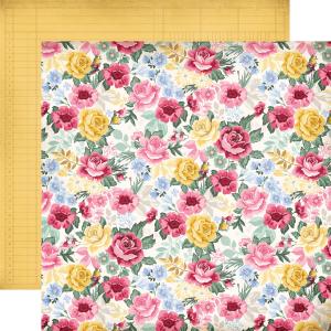 A 12x12 sheet of patterned cardstock with a vintage floral design from Carta Bella, perfect for scrapbooking or craft projects.