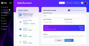 Rise Withdrawing website page - Add Bank Account