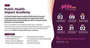 Image list the benefits of PHIA and course schedule.