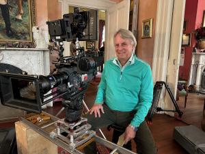 Movie producer Walter Czura reviews scenes from his film "The Final Run"