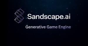 Sandscape.ai logo with the text “Generative Game Engine” on a dark starfield background