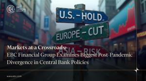 Directional signpost visualising central bank divergence across regions. - EBC
