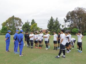 Student-athletes ready to start the soccer tryout.