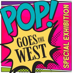 "Pop! Goes the West" exhibition logo with vibrant pink, yellow, and blue hues