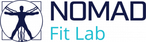 The Nomad Fit Lab Logo which says the company name and has a picture of a silhouette of a man with his arms outstretched