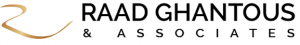 Logo of Raad Ghantous & Associates featuring a stylized golden 'R' swoosh on the left, followed by the firm name in black uppercase text.