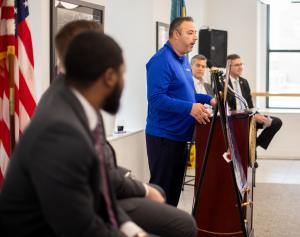 Roger Clappe, CEO & Founder of WhipFlip talks about the partnership with State of Delaware as Gov Meyer, Buccini/Pollin Group co-founder Chris Buccini & DSB Director CJ Bell look on