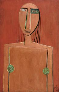 Oil on canvas by Wifredo Lam (Cuban, 1902-1982), titled Personnage No. 2 (1939), signed and dated, 36 ½ inches by 23 ½ inches. Estimate: $100,000-$150,000. Sold for $266,700.