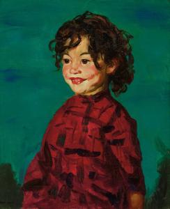 Oil on canvas by Robert Henri (American, 1865-1929), titled Patience (Laughing Youngster) (1915), signed, 24 inches by 20 inches. Estimate: $80,000-$120,000. Sold for $88,900.