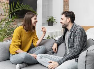 A happy couple after a successful couple therapy session