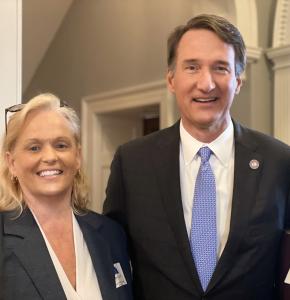 Angela Costello and Governor Glenn Youngkin of Virginia
