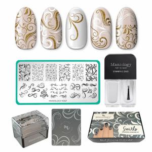 Maniology’s “Swirls” nail stamping starter kit comes with all the items that customers need to get started on their nail stamping journey.