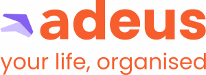 Logo of adeus, a digital will company. The logo is orange with the name in all lower case.
