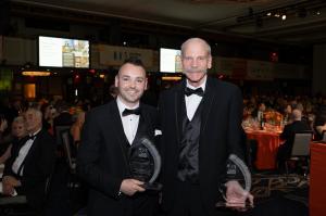 Thomas P. Schaefer, P.E., D&B Senior Associate and Robert L. Raab, P.E., BCEE, CCM, D&B Senior Vice President accept the 2025 ACEC New York Diamond Award for the “Ocean Beach Flood Mitigation and Resiliency Project.”