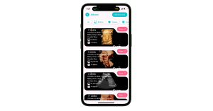 A mobile screen displaying the Sona app's ultrasound album view, organized by pregnancy weeks with photo and video thumbnails.