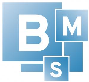 Logo for the Toronto accounting firm Business Minding Services logo - BMS in white text, each letter included in a light blue square layered atop each other
