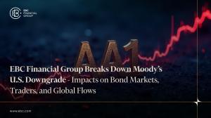 Moody’s downgrade of the U.S. credit rating to Aa1, visualised through a financial chart backdrop and rating symbol, signaling broader shifts in investor sentiment, market stability, and structural risk. – EBC