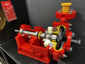 Heavy-duty slurry pump by Habermann Aurum Pumpen on display.
