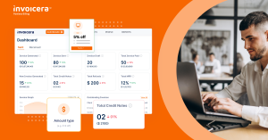 Invoicera dashboard image with a person working on laptop.
