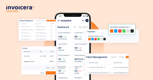 Invoicera dashboard image showing vendor and client management reports.