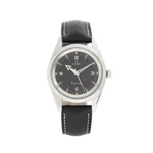 Rare circa 1958 Omega Railmaster “Flightmaster” wristwatch powered by a manually wound Caliber 285, engraved on the caseback, “Born with Love.” Estimate: CA$25,000-$35,000.