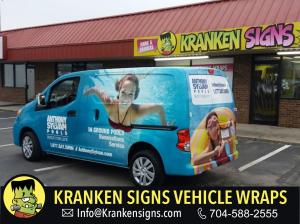 An advertising wrap parked in front of Kranken Signs Charlotte Vehicle Wraps PRO