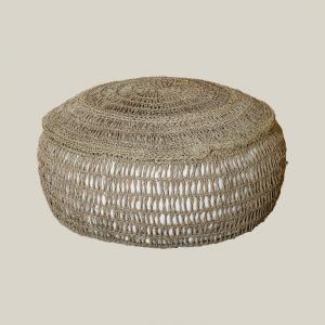 Woven Natural Round Outdoor Pouf