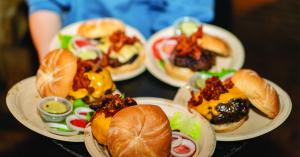5 plates of 13 ounce burgers at Le Tub