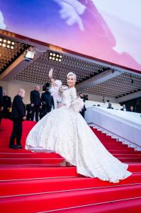 Women's empowerment coach Aliia Roza wears Tess Mann Atelier to 78th annual Cannes Film Festival's Closing Ceremony. Photo by Erlend Štaub.