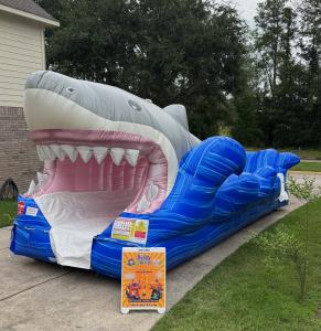 Shark Attack Water Slide Rental in Houston from Dino Jump USA with giant shark theme