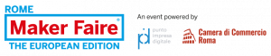 Official logo of Maker Faire Rome – The European Edition, featuring branding from the Rome Chamber of Commerce and PID as event organizers.