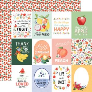 Bright and cheerful 12x12 paper set filled with colorful summer fruits like strawberries, pineapples, and watermelons, perfect for fun seasonal crafts.