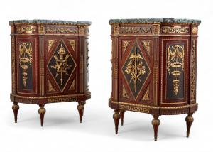 Pair of Louis XVI style gilt bronze mounted acajou moucheté and ebony side cabinets, Alfred Emmanuel Louis Beurdeley, late 19th century. Estimate: $10,000-$15,000