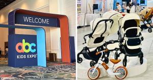 entrance to abc kids expo at Mandalay and mima strollers and balance bikes