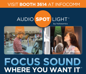 Audio Spotlight by Holosonics creates isolated audio experiences in public spaces like self checkout stations and museums