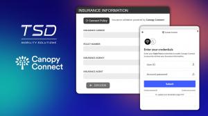 TSD Mobility logo and Canopy Connect logo with images of the insurance verification experience